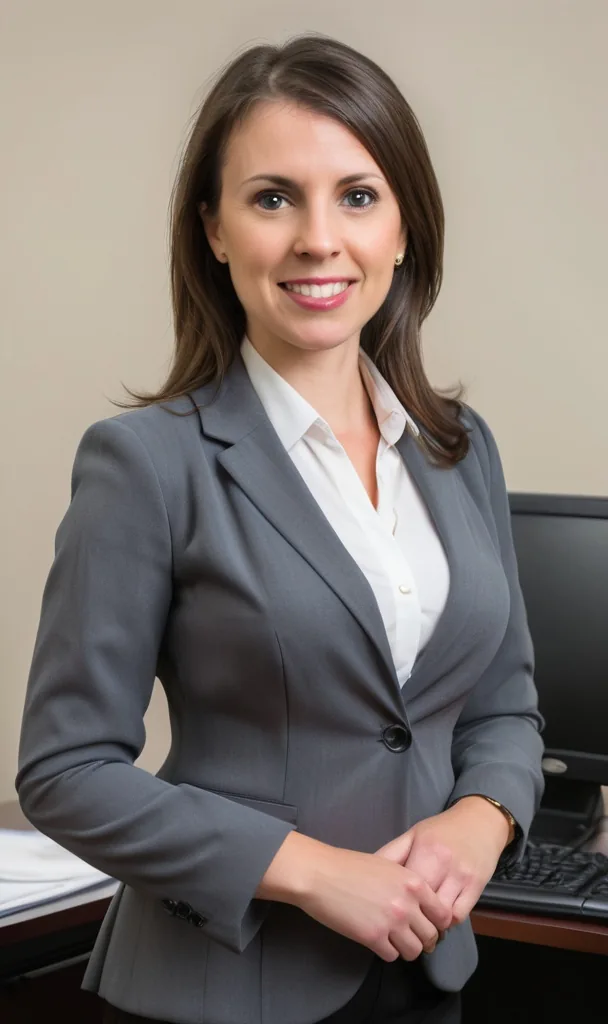 Virtual assistant in a grey blazer